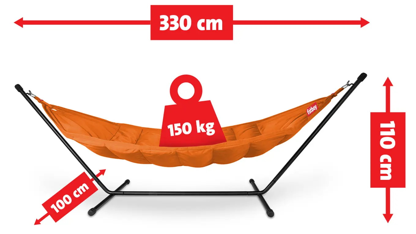 fatboy headdemock in orange mit längenangaben und gewicht