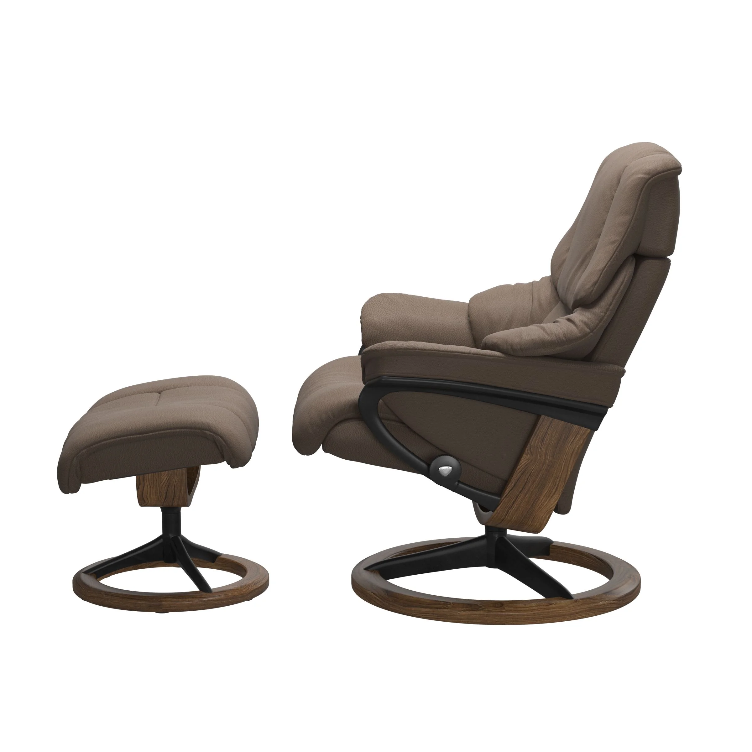 Stressless Reno Signature Sessel mit Hocker M Leder Batick Mole Teak Mattschwarz