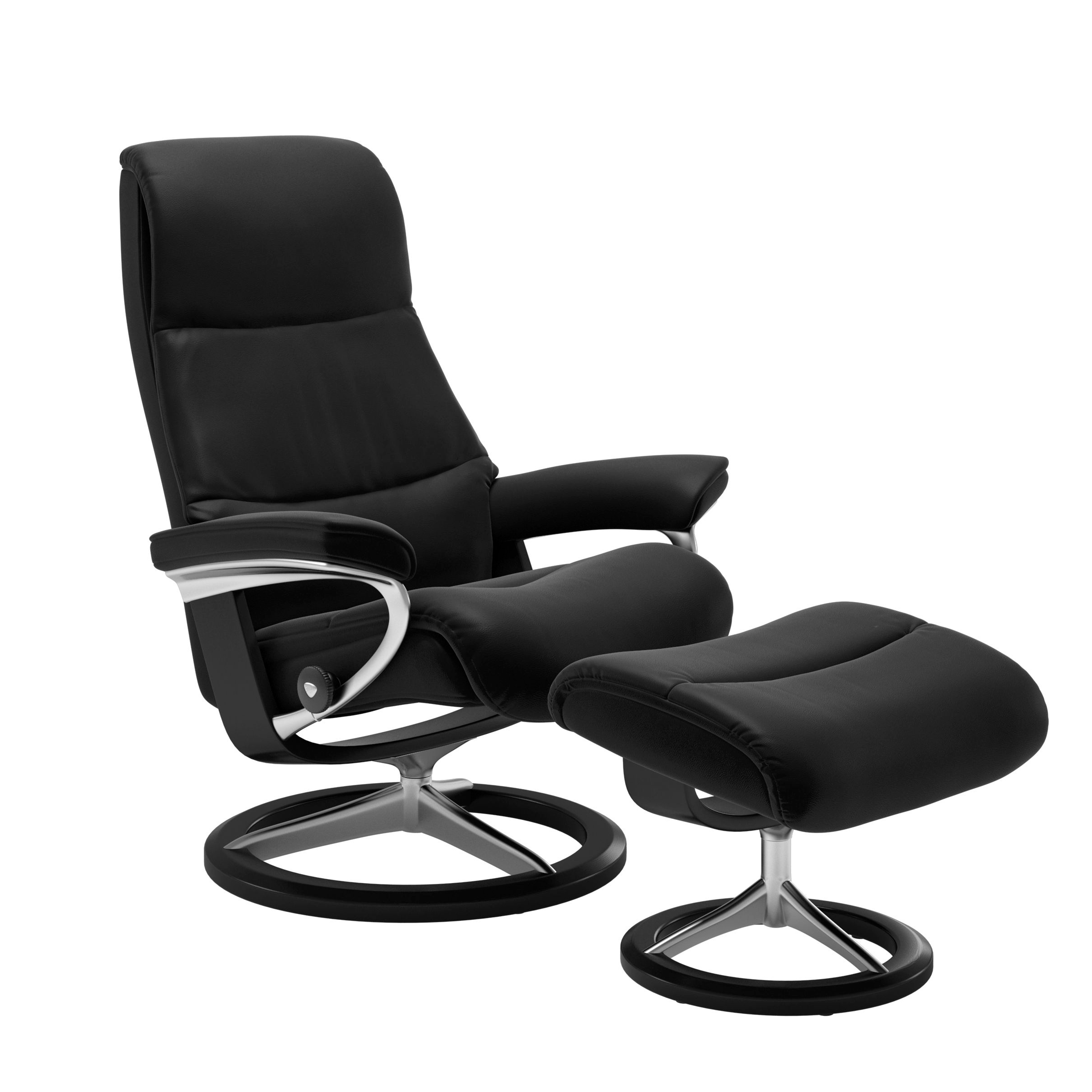 Stressless View Signature Sessel mit Hocker M Leder Paloma Black Schwarz Chrom Stressless View Signature Sessel mit Hocker M Leder Paloma Black Schwarz Chrom