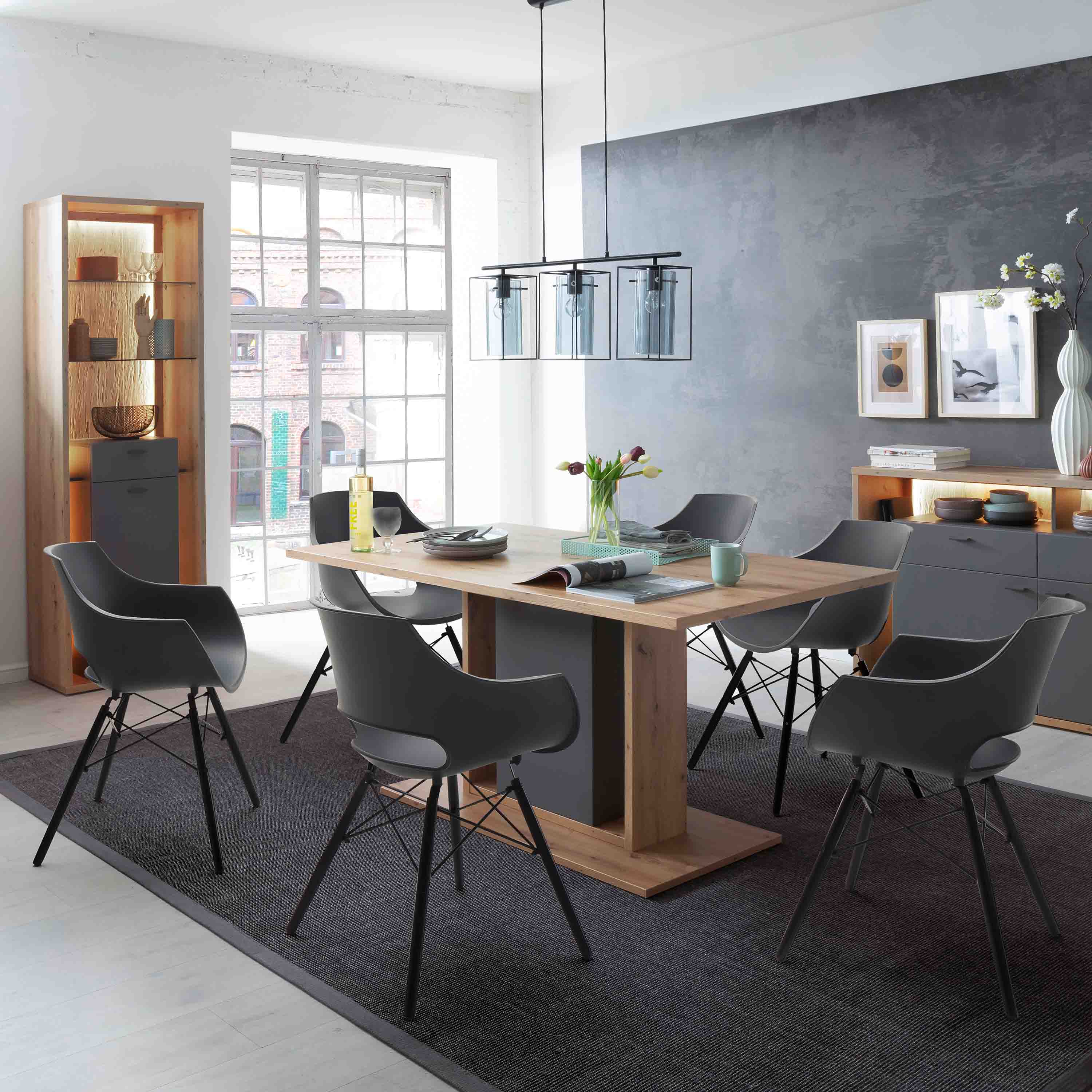MCA Furniture Schalenstuhl Rockville 4er-Set Gestell Schwarz matt lackiert  Grau | 781839