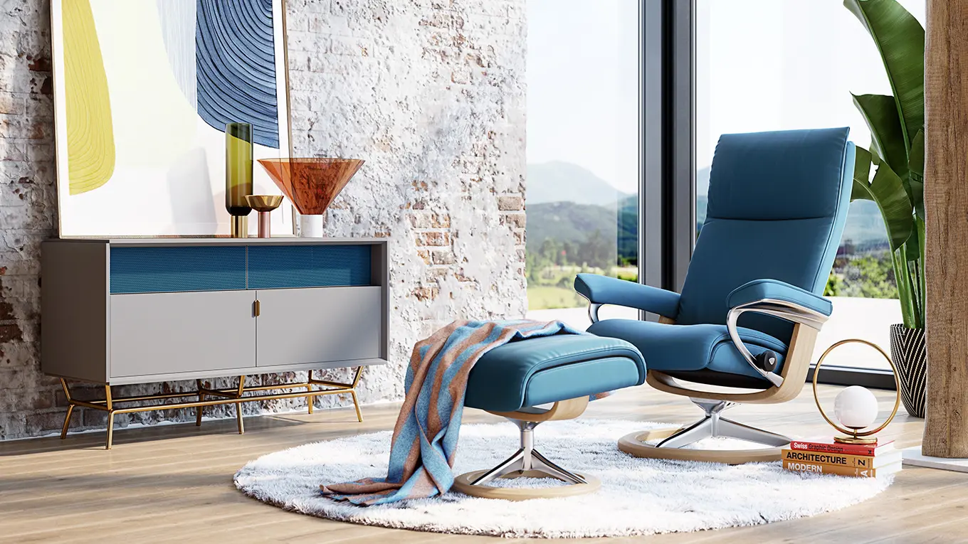 Blau Stressless Sessel im modernen wohnzimmer
