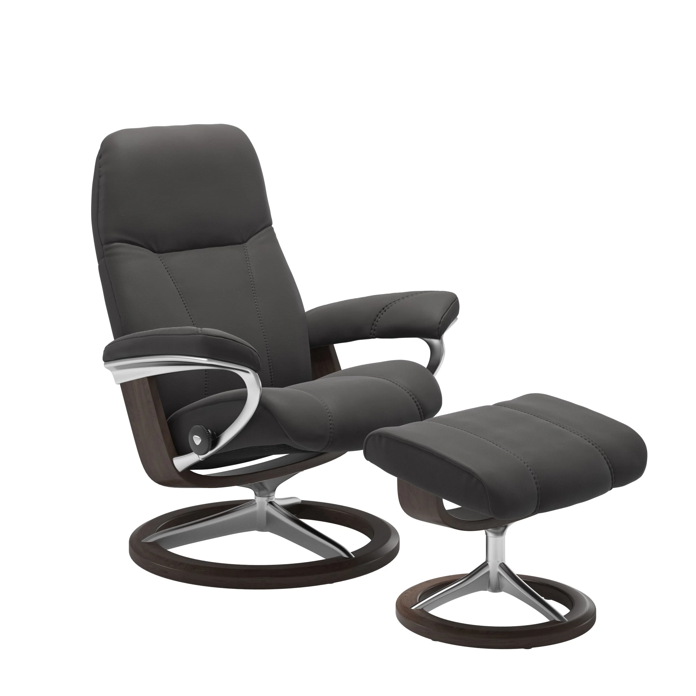 Stressless Consul Signature Sessel mit Hocker M Leder Paloma Rock Wenge Chrom