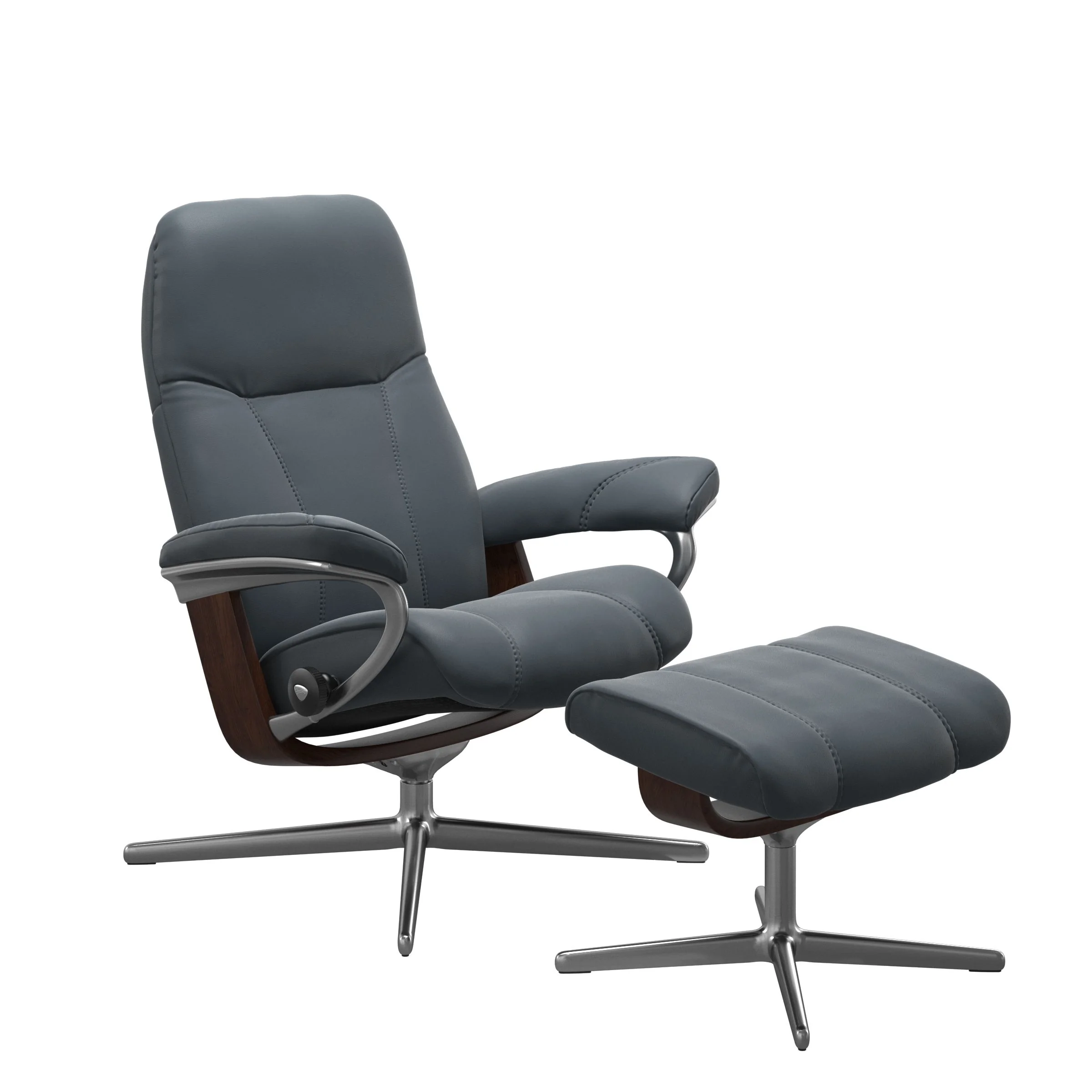 Stressless Consul Cross Sessel mit Hocker M Leder Batick Braun Chrom