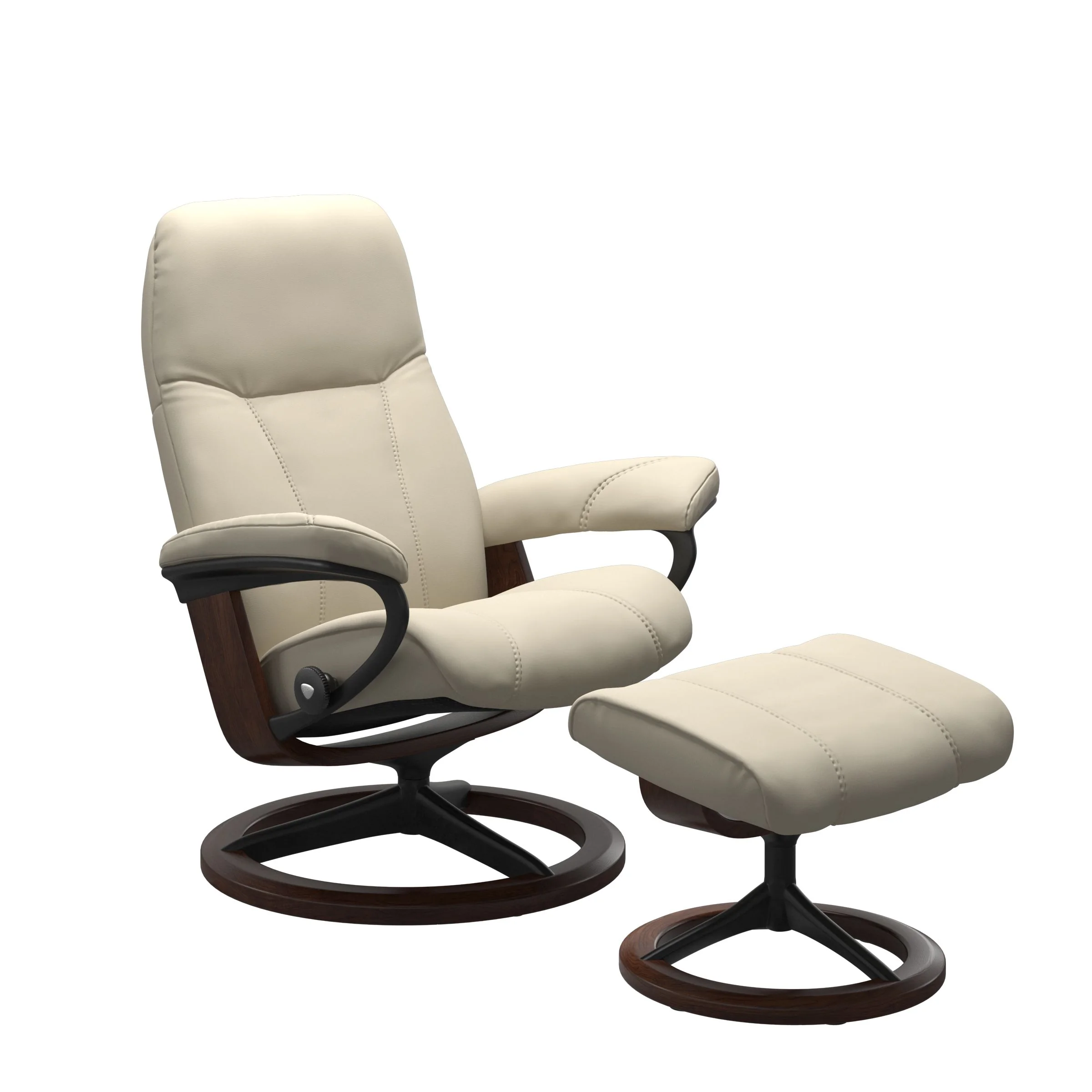 Stressless Consul Signature Sessel mit Hocker M Leder Batick Cream Braun Mattschwarz