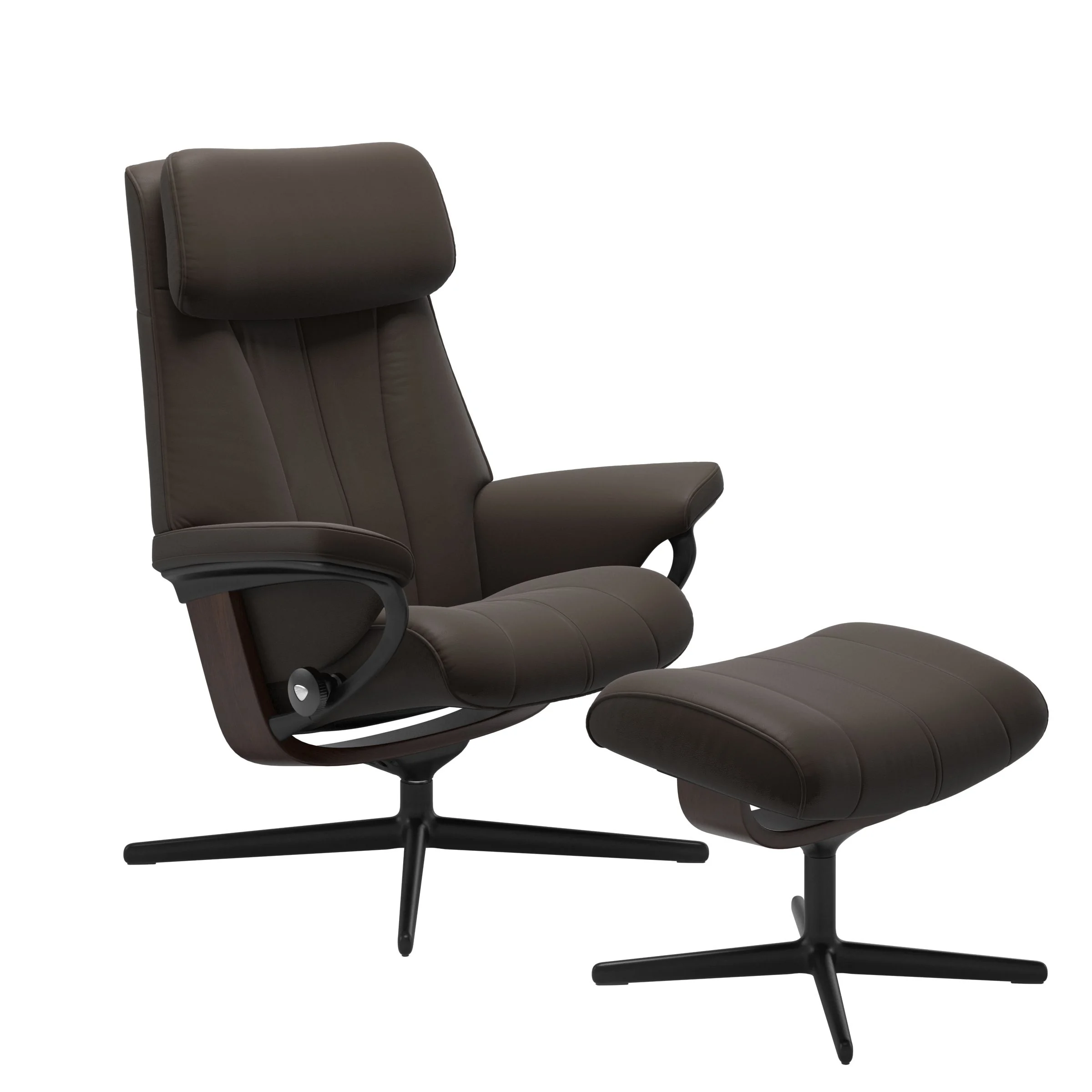 Stressless Paul Cross Sessel mit Hocker M Leder Batick Braun Mattschwarz